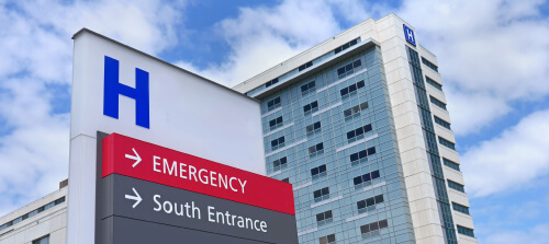 Hospital exterior building entrance